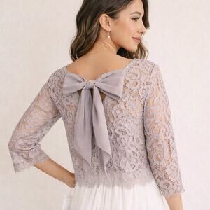 NWT Morning Lavender Lavender Gray Lace Bow Back Top Romantic Coquette Blouse M
